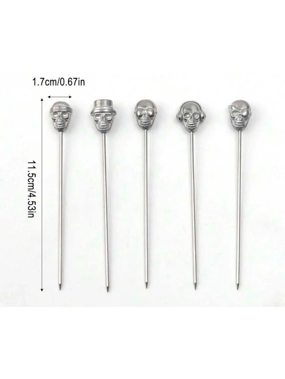 8 Silver Metal Halloween Skull Cocktail Appetizer Food Sticks Toothpicks Party